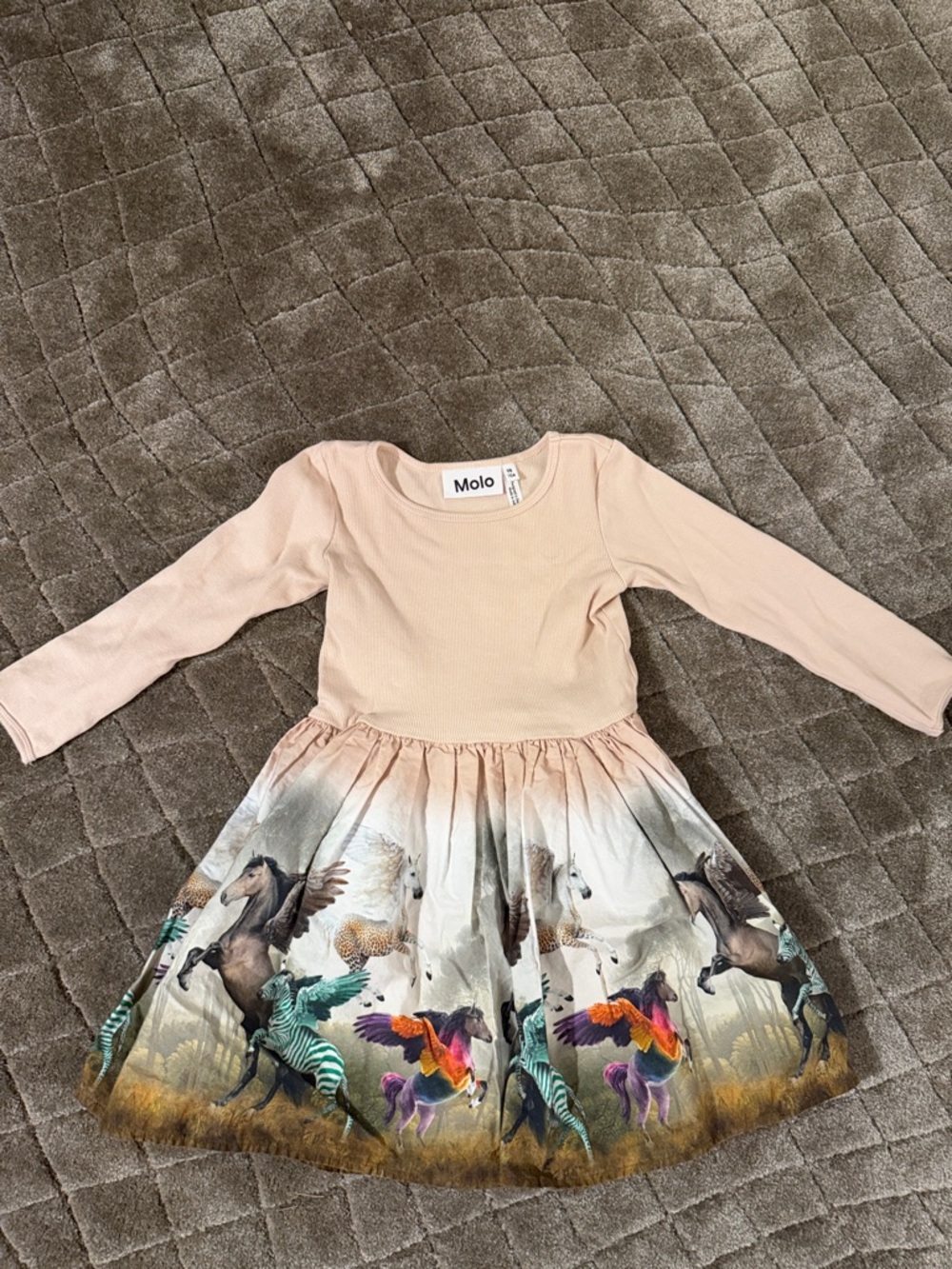 Molo Peach Long-Sleeve Dress with Pegasus & Colorful Animal Print 3/4